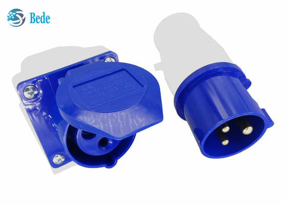 mâle industriel de connecteur de 220-250V 16A et type fixé au mur de couleur bleue femelle monophasé 2P+E