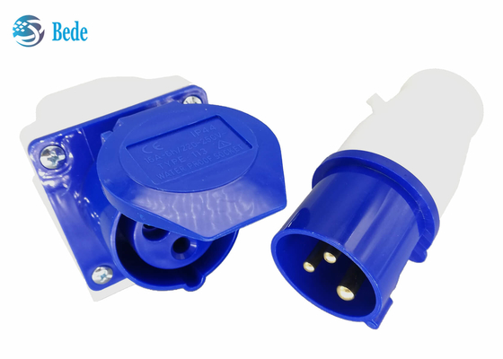 mâle industriel de connecteur de 220-250V 16A et type fixé au mur de couleur bleue femelle monophasé 2P+E