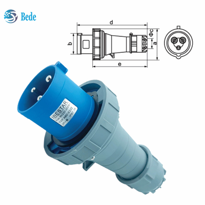 IP67 prise de prise industrielle 3 broches conçue pour 220 ~ 250V 63A / 125A type de montage murale